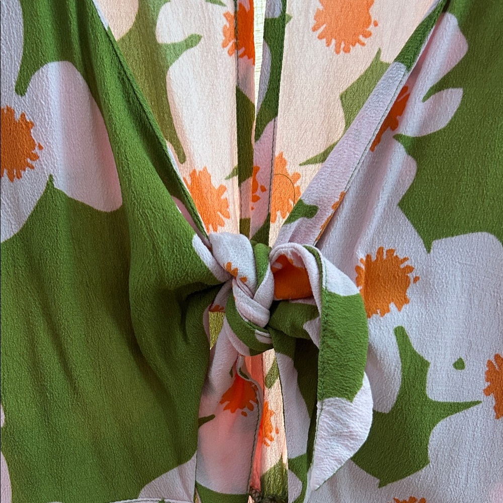 Zinnia Print or Floral Green and Pink Romper - Picture 2 of 5